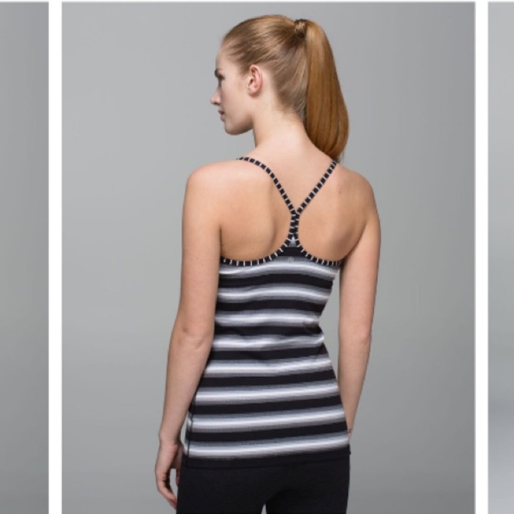 Lululemon athletica Women’s Power Y Work Out Tank Capilano Stripe Black White - Picture 2 of 15